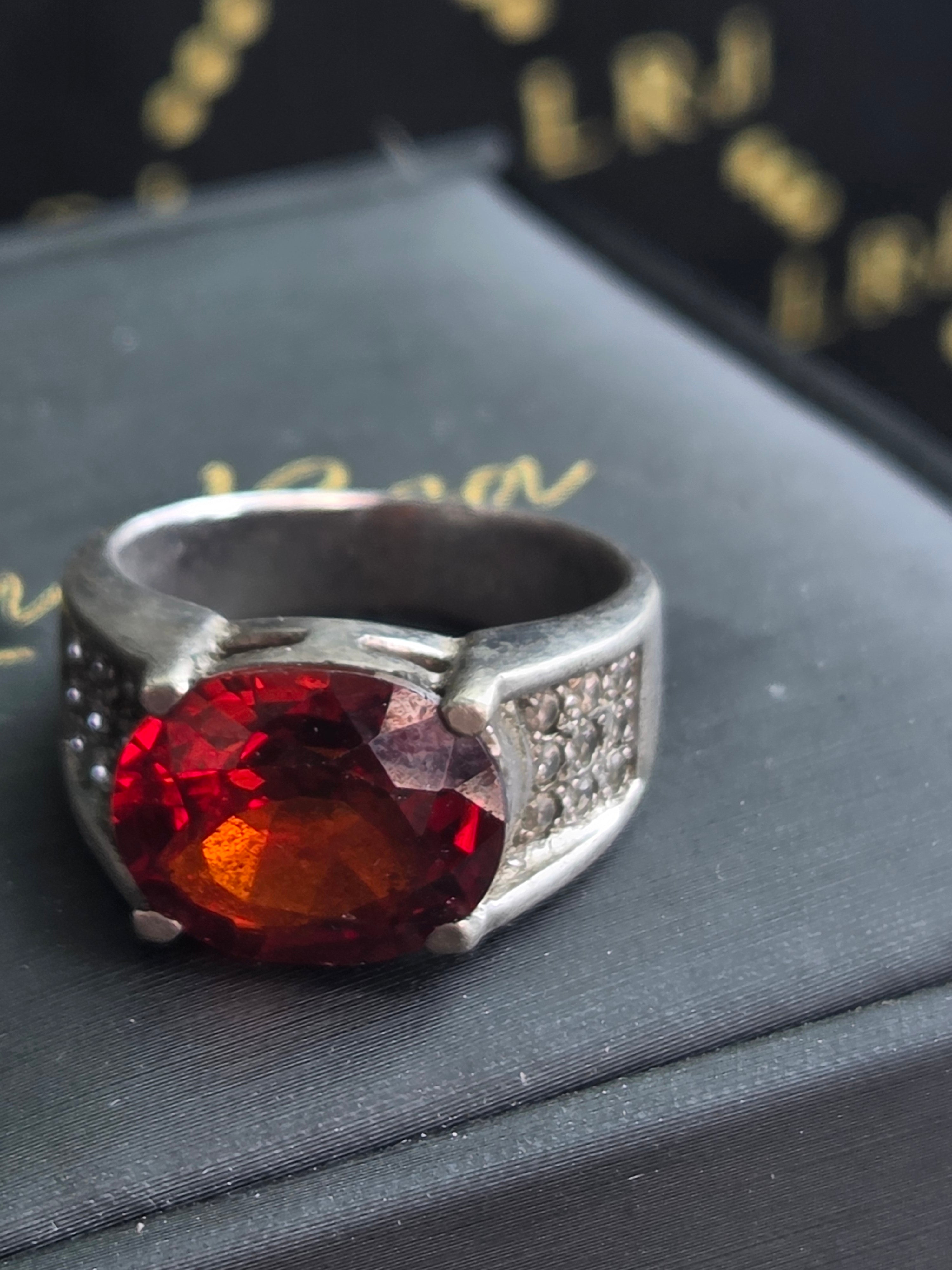 8ct Natural Fire Garnet Ring  Sterling  silver size 9