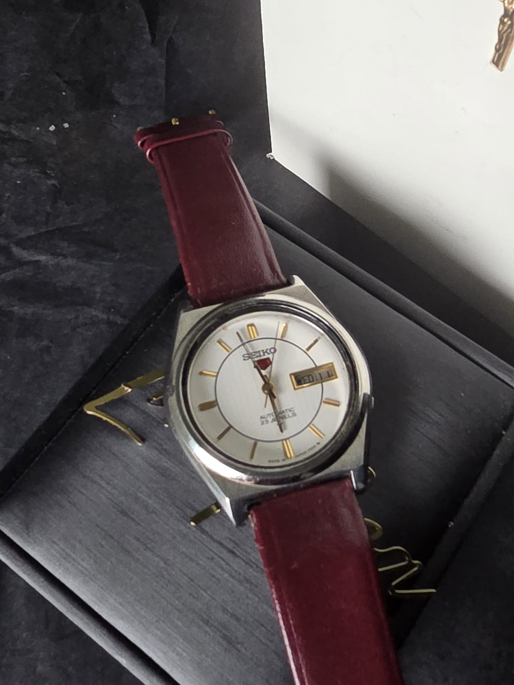 Seiko 5 Automatic Watch, Burgundy Leather Strap