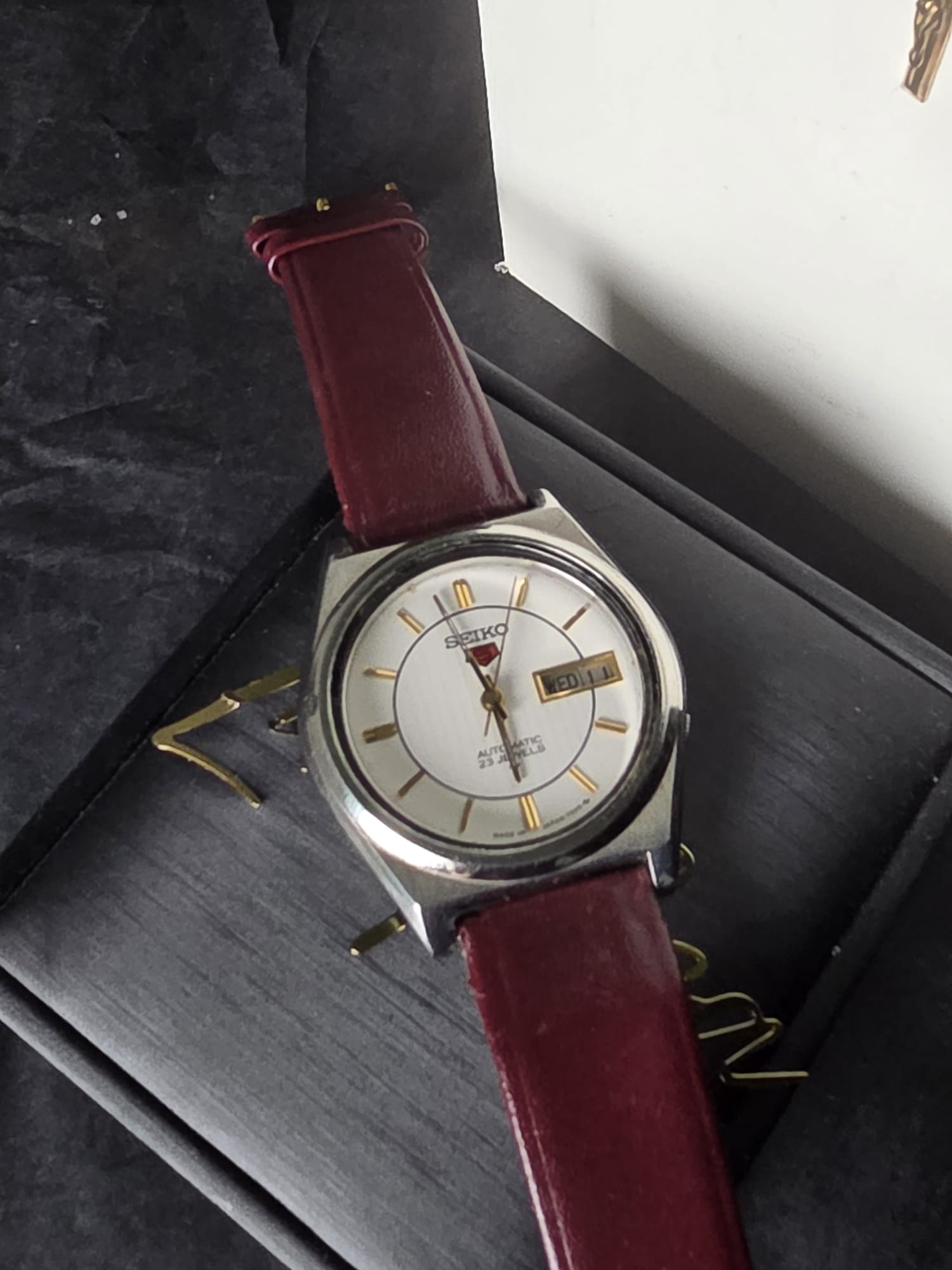 Seiko 5 Automatic Watch, Burgundy Leather Strap