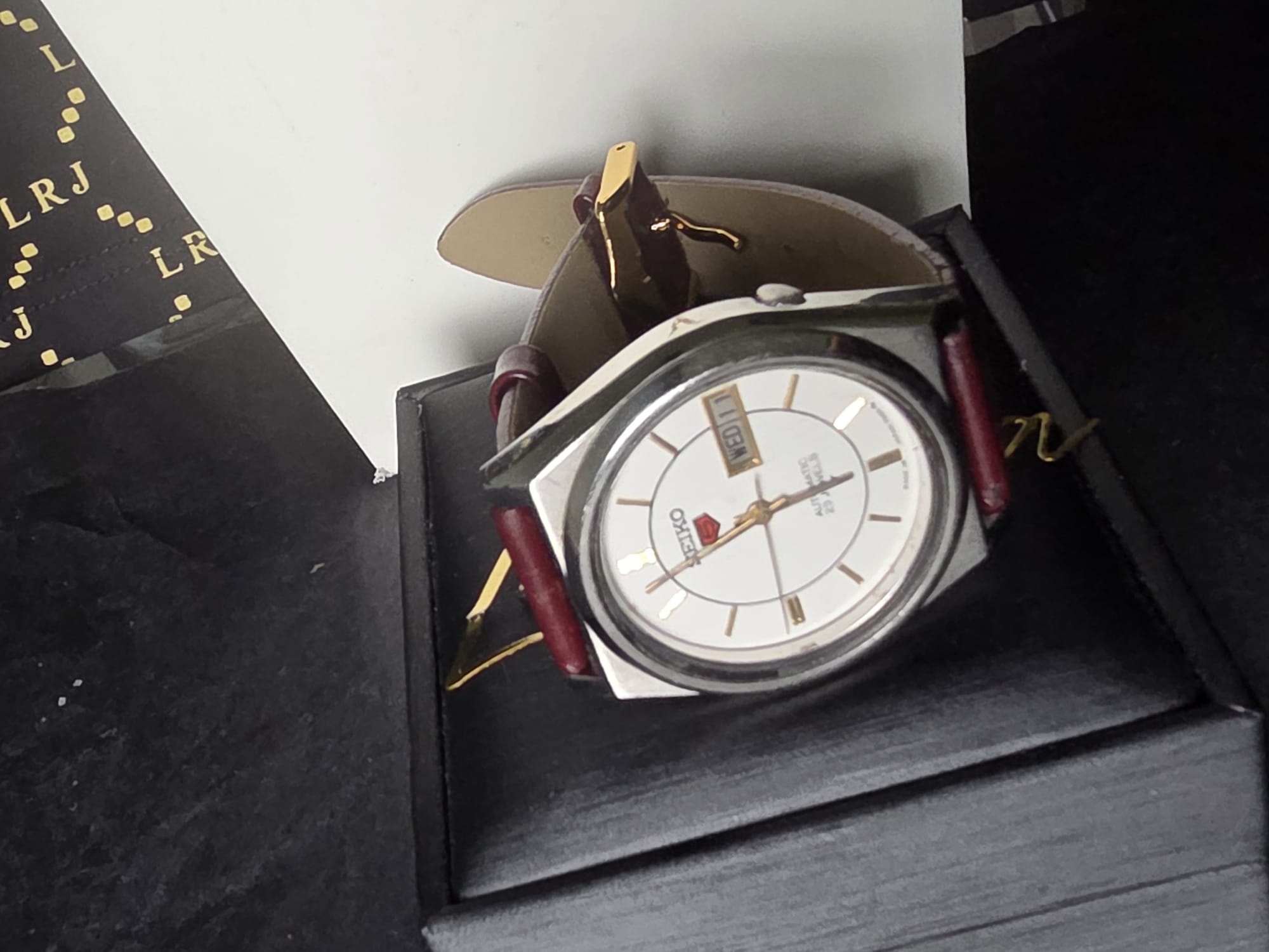 Seiko 5 Automatic Watch, Burgundy Leather Strap